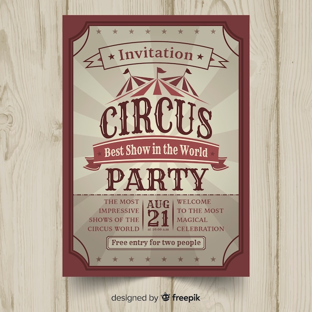 Vintage circus party invitation card