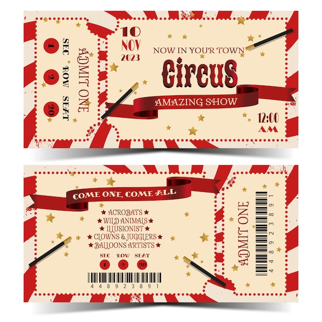 Vintage circus voor- en achterkaartje in vectorillustratie