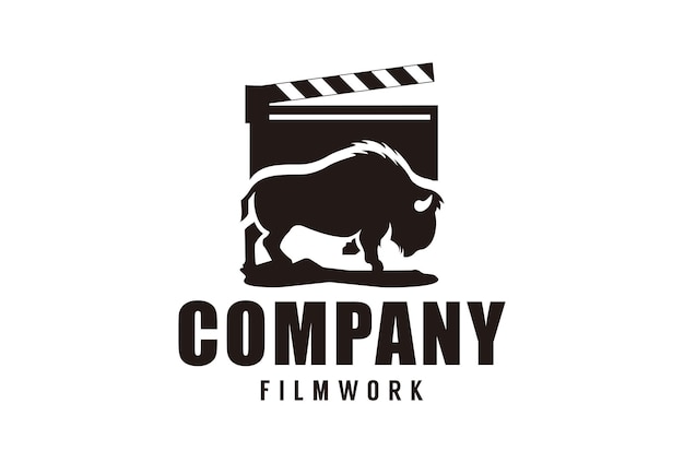 Vintage clapperboard with bison Logo design for movie cinema production