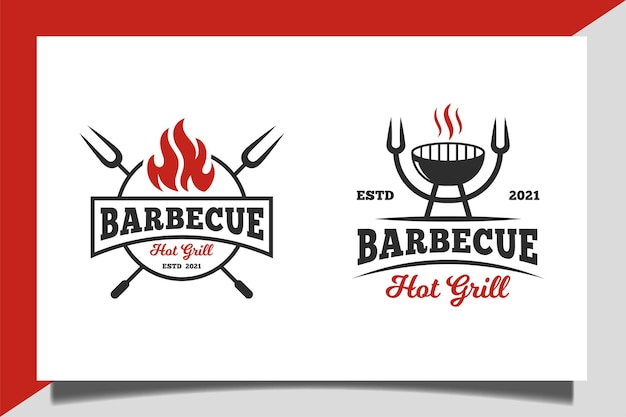 Vintage classic barbecue or barbeque hot grill restaurant menu business food logo design