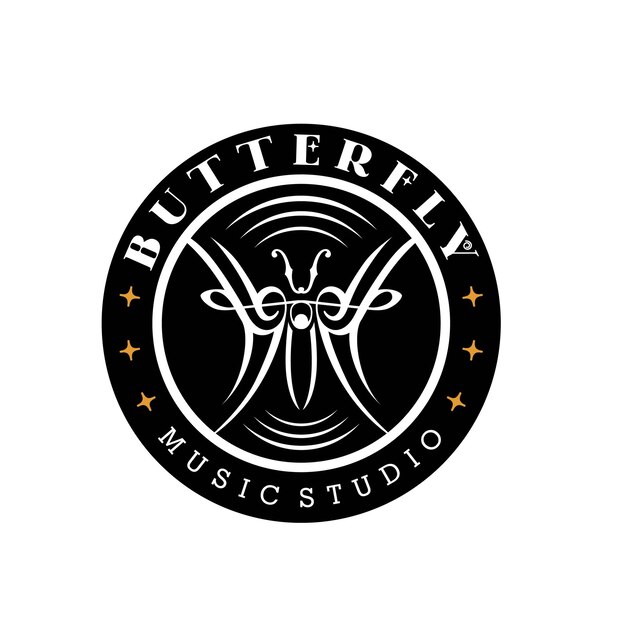 Vintage Classic Butterfly Muziek Vinyl Record logo ontwerp