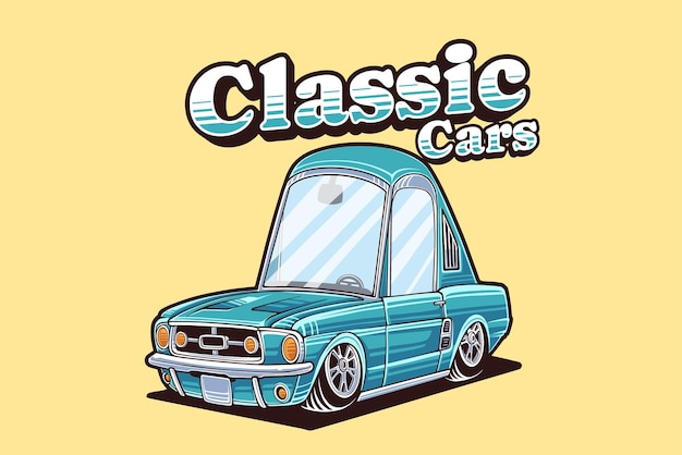 Vintage classic car illustration retro car with cartoon style transportation illustration design