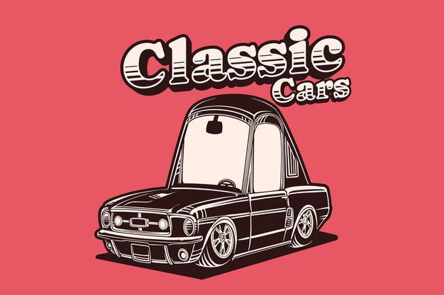 Vintage classic car illustration retro car with silhouette style transportation illustration design