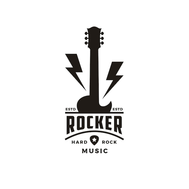 Vintage classic rock country guitar music vintage retro emblem badge label stamp logo design