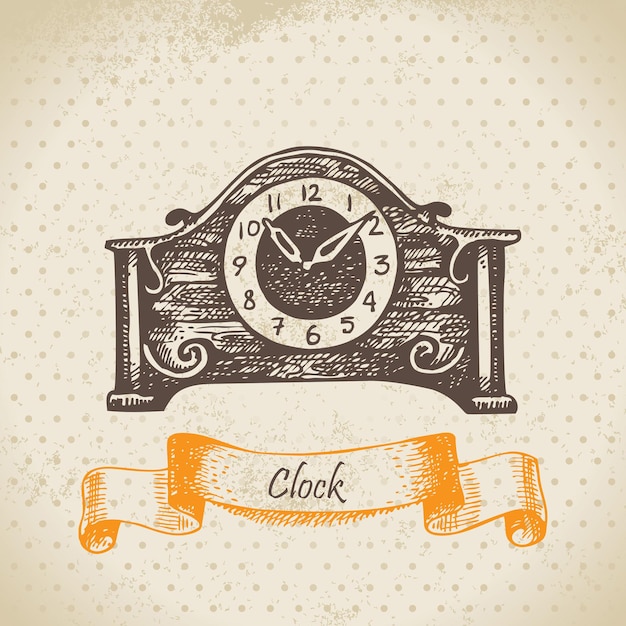 Vector vintage clock. hand drawn illustration