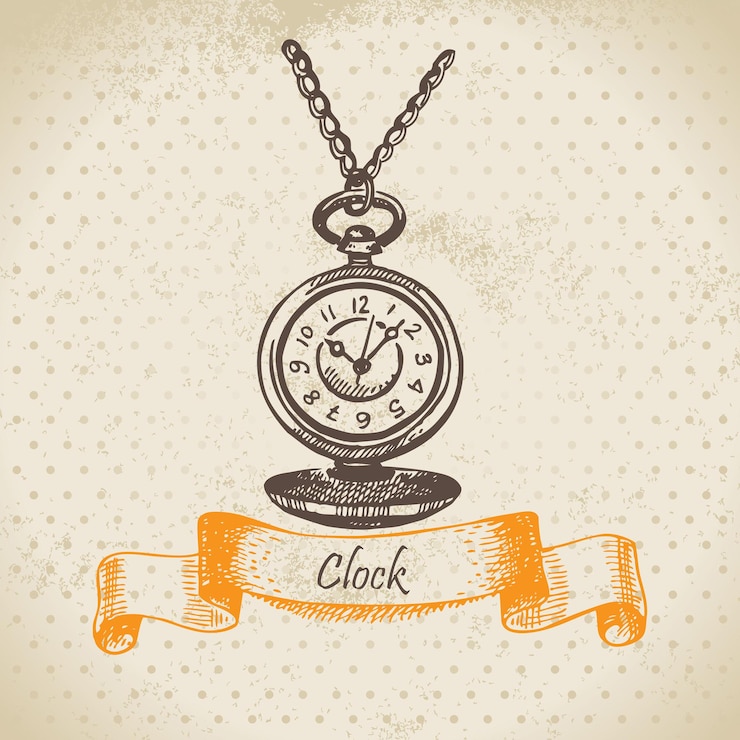Vector vintage clock. hand drawn illustration