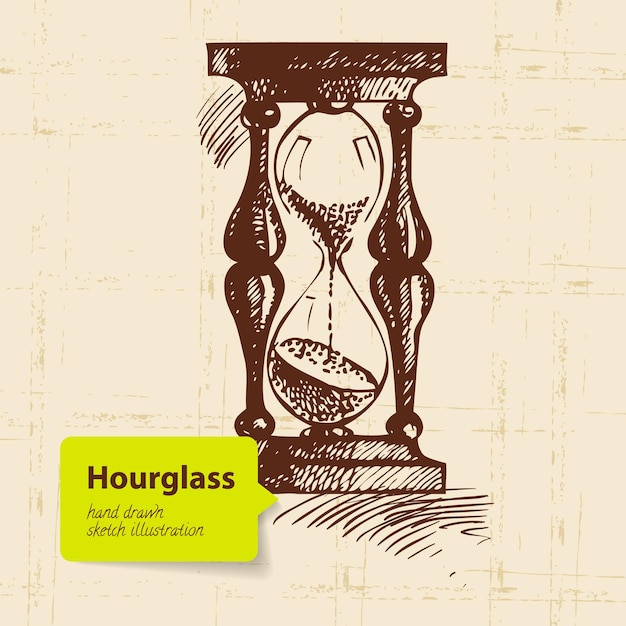 Vector vintage clock hourglass. hand drawn illustration