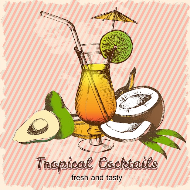 Vintage cocktail and tropical fruits