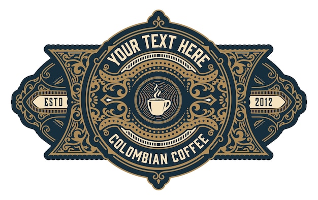 Vintage coffee logo with baroque ornaments set