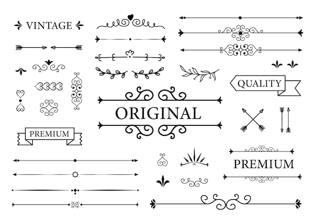 Vintage collection of vector labels, banners, text dividers. premium .