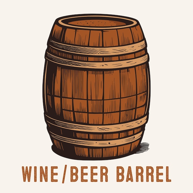 Vintage Color Wine beer barrel in Engraved Style