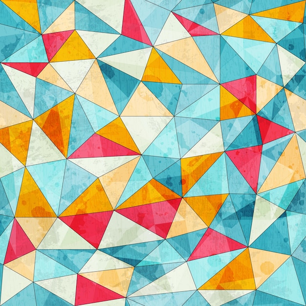 グランジ効果とヴィンテージ色の三角形のシームレスなパターン