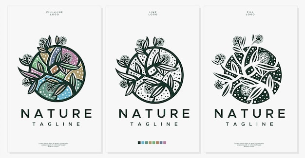 Vintage colorful flower leaf logo design vector.