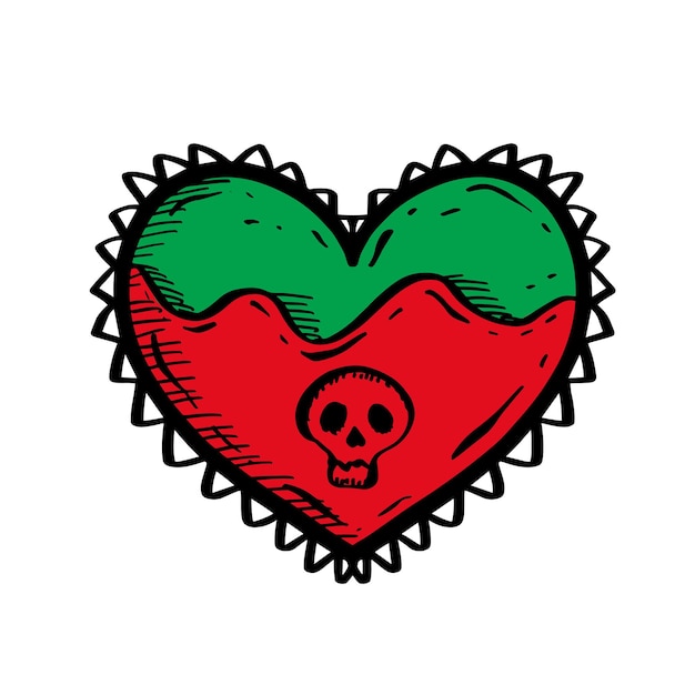 Vintage colorful heart skull old school tattoo vector illustration