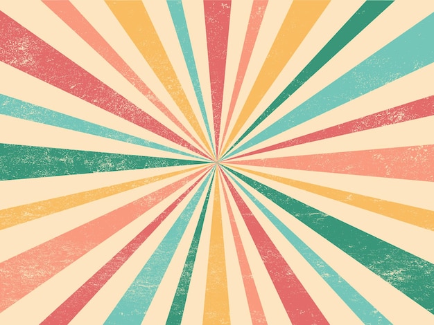 Vector vintage colourful carnival 70s retro burst grunge background