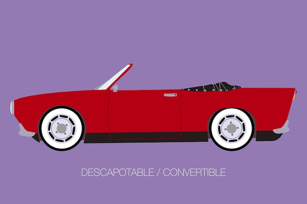 Vintage convertible car side view vector flat design style