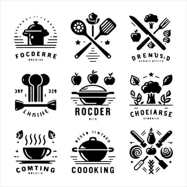 Vector vintage cooking logos badges silhouette vector