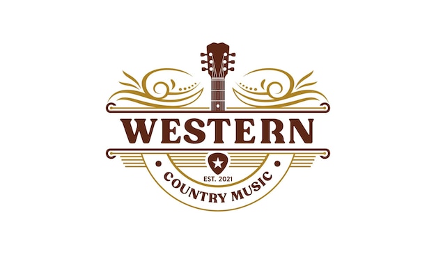 Modello di progettazione dell'emblema del logo di musica occidentale country vintage