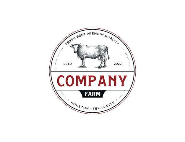 Vintage cow farm handdrawn logo template