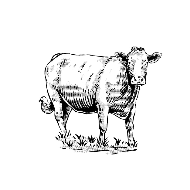 иллюстрация старой коровы черно-белой