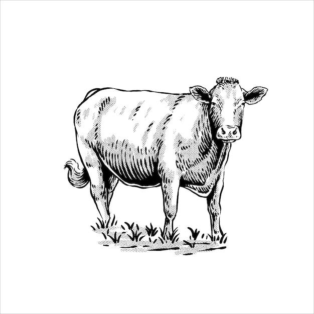 vintage cow illustration black and white