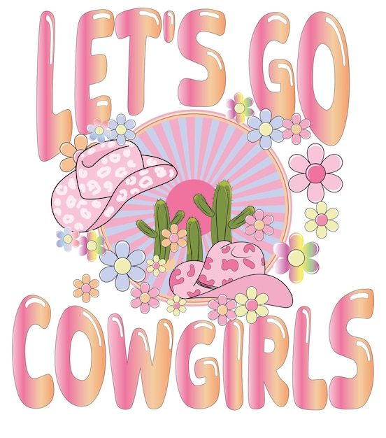 Vintage cowgirls woestijn embleem met cactus landschap en cowboy hoed roze ontwerp van wilde kant