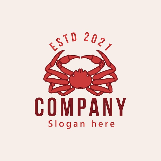 Вектор Винтажный крабовый логотип с морепродуктами, дизайн логотипа, векторная иллюстрация, изолированный элемент дизайна