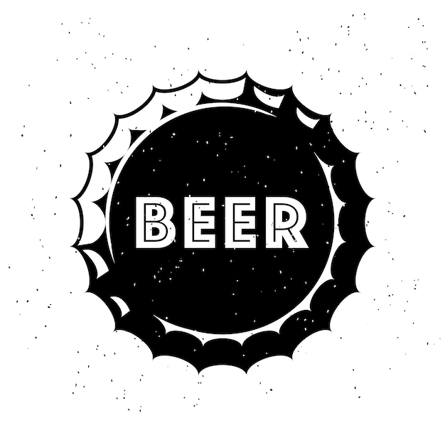 Vintage craft beer logo with wheat ear and inscription on bottle cap on white background