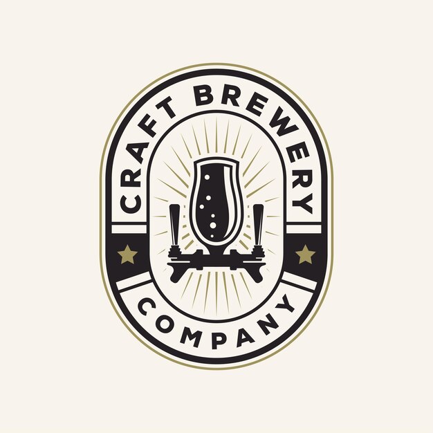 Vector vintage craft brewery emblem, label, badge logo