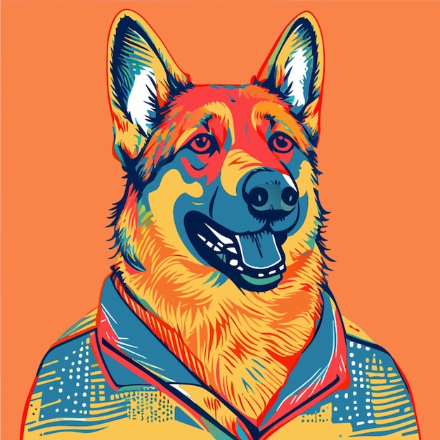 vintage crazy german shepherd shirt vector graphic isolated on a white background with margins full