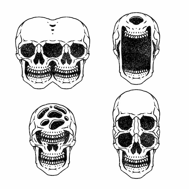 Vintage creepy psychedelic skull isolated vector illustration. horror clipart