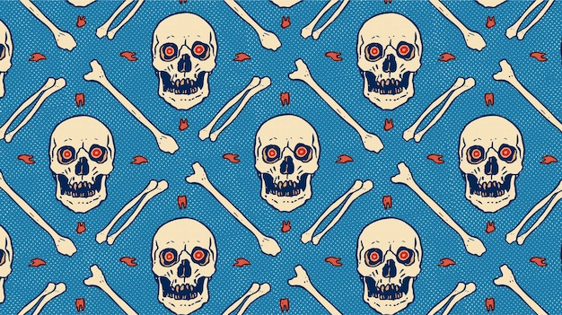 Vintage creepy skull pattern. seamless vector pattern.