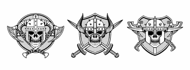 Vector vintage creepy viking warrior skull isolated vector illustration. warrior badge. clipart