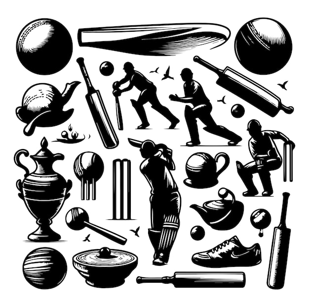 Vector vintage cricket elements collection vector