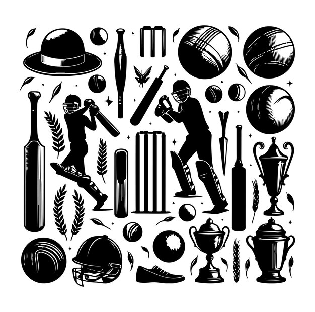 Vintage cricket elements collection vector