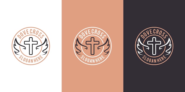 Vector vintage cross and dove with lines and circles