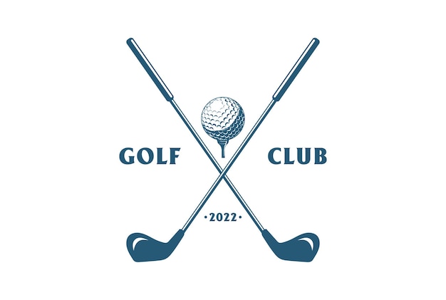 Vintage crossed golf stick e ball tee per sport club competition logo design vector