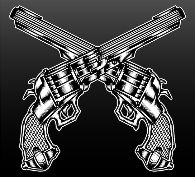Вектор Старинный скрещенный пистолет, изолированные на черном