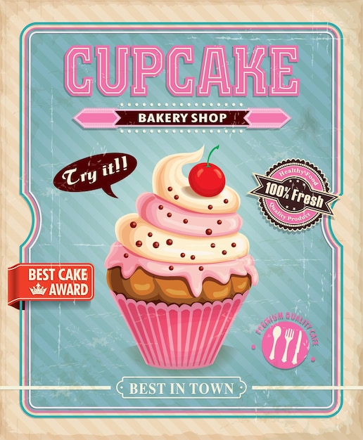 Vintage cupcake poster design