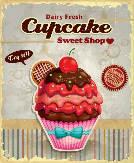 Vector vintage cupcake poster design