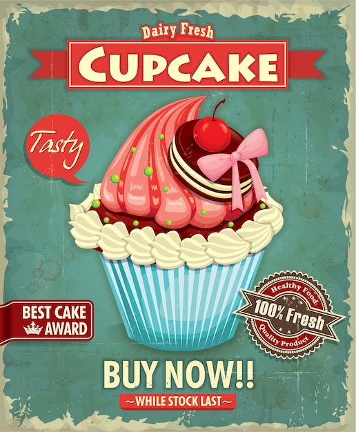 Disegno del manifesto di cupcake vintage