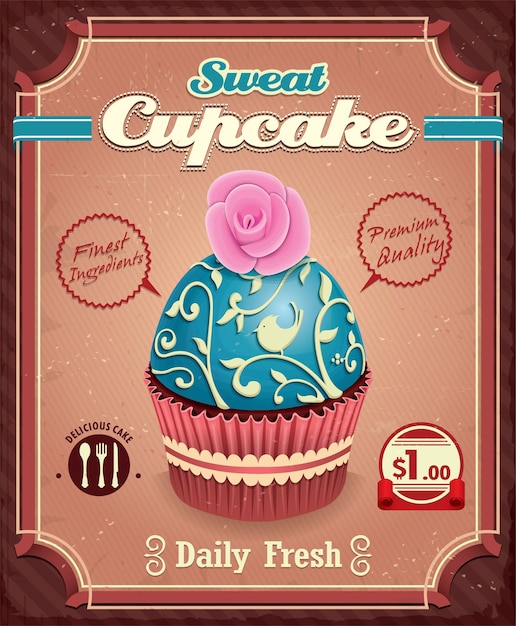 Vector vintage cupcake poster design