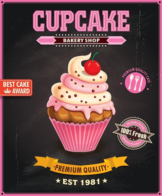 Vintage cupcake-posterontwerp