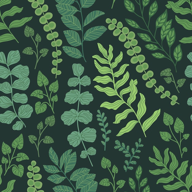 Vintage dark botany leaves vector background. Creative texture for fabric, textile