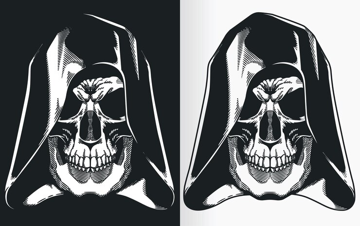Vector vintage death reaper skull hooded silhouette