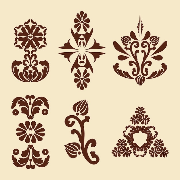 Vintage decoraties voor het schilderen van bloemen Mehndi patroon Damast patronen Bruin beige kleur