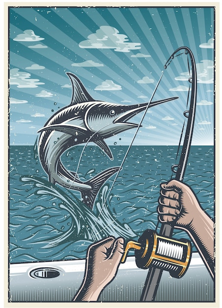 Premium Vector  Vintage deep sea fishing poster