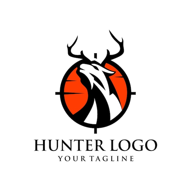 Vintage deer hunter logo design vector template