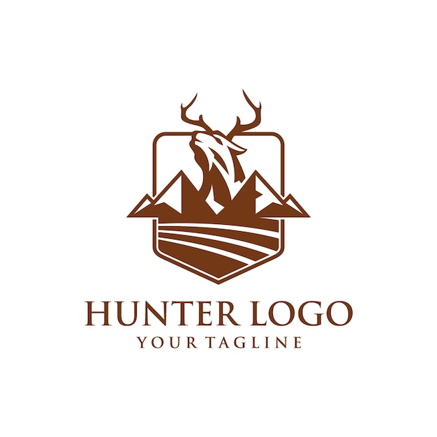 Vintage deer hunter logo design vector template