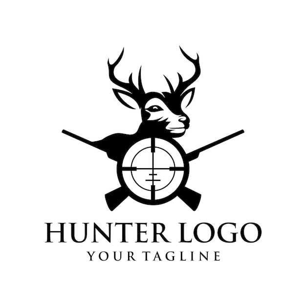 Vector vintage deer hunter logo design vector template